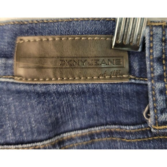 DKNY Womens Ave B Slim Boot Jeans 8X32 Blue Denim Light Distress - Picture 2 of 10